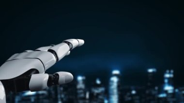 Gelecekçi robot yapay zeka yapay zeka yapay zekayı aydınlatıyor ve makine öğrenme kavramını geliştiriyor. İnsan hayatının geleceği için küresel robot kuantum bilimi araştırması. 3B görüntüleme grafiği.