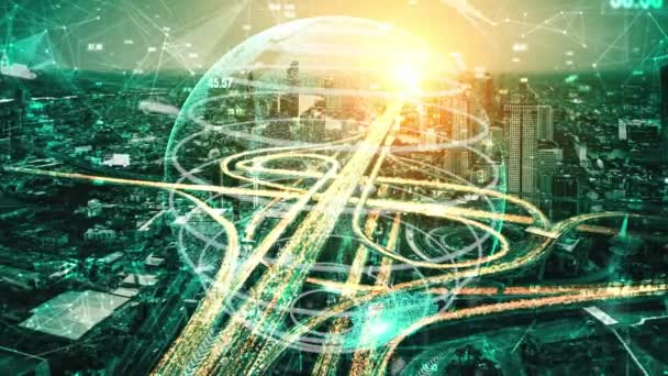 Transport Intelligent Dans Une Ville Futuriste Tacite Avec Système Contrôle — Video