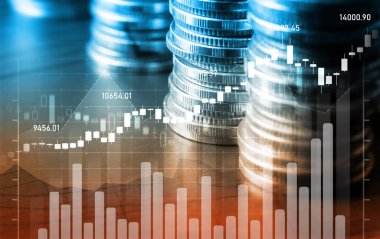 Finans ve para teknolojisi iş refahı ve varlık yönetimi kavramı. Yaratıcı grafik, refah karı elde etmek için değerli varlıklara yatırım yaparak ekonomi ve mali büyümeyi gösteriyor .