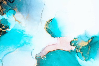 Kağıt üzerinde mermer sıvı mürekkep resminin lüks mavi soyut arkaplanı. Yüksek kaliteli kağıt dokusu üzerine orijinal suluboya alkol mürekkebi resmi .