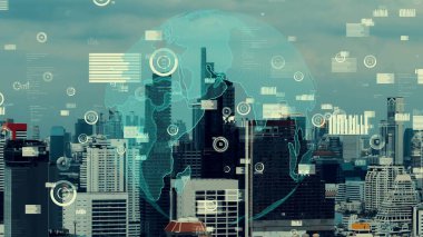 Akıllı şehirde küresel bağlantı ve internet ağı değişikliği. Gelecekteki kablosuz dijital bağlantı ve sosyal medya ağı kavramı .