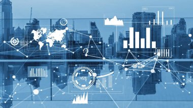 İş verileri analitik arayüzü akıllı şehrin üzerinde uçuyor ve iş zekasının geleceğini değiştiriyor. Stratejik plan için büyük verileri analiz etmek için bilgisayar yazılımı ve yapay zeka kullanılır .
