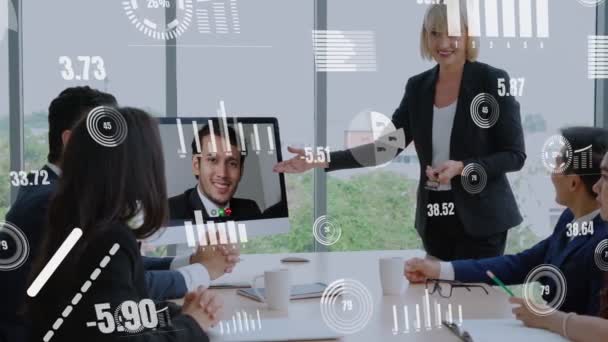 Tvůrčí Vizuální Obraz Podnikatelů Firemním Setkání Zaměstnanců Videohovoru Koncepce Digitální — Stock video