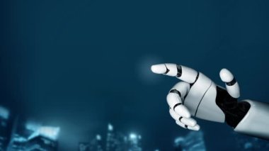 Gelecekçi robot yapay zeka devrimci yapay zeka teknoloji geliştirme ve makine öğrenme kavramı. İnsan hayatının geleceği için küresel robot biyonik bilim araştırması. 3B görüntüleme grafiği.