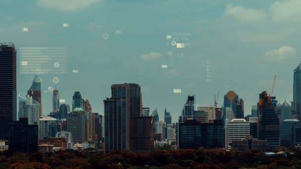 Verileri Analitik Arayüzü Akıllı Şehrin Üzerinde Uçuyor Zekasının Geleceğini Değiştiriyor — Stok video