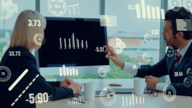 Teknolojiyi analiz eden iş verilerinin yaratıcı görüntüsü. Pazarlama analizi ve yatırım kararı verme için dijital veri kavramı .