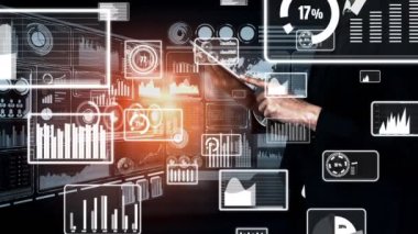 İş ve Finans için Veri Analizi. İş stratejisi için gelecekteki kar analitik bilgisayar teknolojisini, çevrimiçi pazarlama araştırma ve bilgi raporunu gösteren grafik arayüzü.