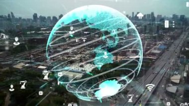 Otomasyon konseptini ve uzaktan kablosuz makine kontrolünü gösteren bir bilgisayar yazılımında fütüristik HUD kullanarak inşaat teknolojisi konsepti üzerinde değişiklik grafiği içeren konsept .