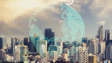 Akıllı şehirde küresel bağlantı ve internet ağı değişikliği. Gelecekteki kablosuz dijital bağlantı ve sosyal medya ağı kavramı .