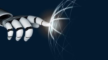 Gelecekçi robot yapay zeka devrimci yapay zeka teknoloji geliştirme ve makine öğrenme kavramı. İnsan hayatının geleceği için küresel robot biyonik bilim araştırması. 3B görüntüleme grafiği.