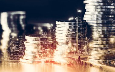 Finans ve para teknolojisi iş refahı ve varlık yönetimi kavramı. Yaratıcı grafik, refah karı elde etmek için değerli varlıklara yatırım yaparak ekonomi ve mali büyümeyi gösteriyor .