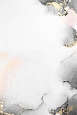 Kağıt üzerinde mermer sıvı mürekkep resminin siyah altın soyut arka planı. Yüksek kaliteli kağıt dokusu üzerine orijinal suluboya alkol mürekkebi resmi .