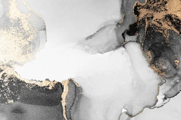 Svart Guld Abstrakt Bakgrund Marmor Flytande Bläck Konst Målning Papper — Stockfoto
