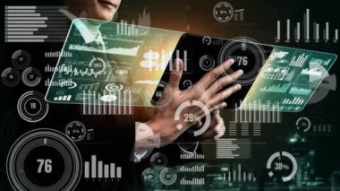 İş ve Finans için Veri Analizi. İş stratejisi için gelecekteki kar analitik bilgisayar teknolojisini, çevrimiçi pazarlama araştırma ve bilgi raporunu gösteren grafik arayüzü.
