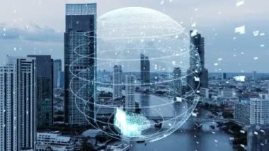 Akıllı şehirde küresel bağlantı ve internet ağı değişikliği. Gelecekteki kablosuz dijital bağlantı ve sosyal medya ağı kavramı .