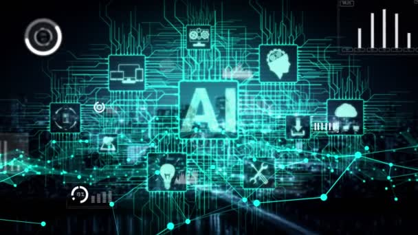 Aprendizagem Inteligência Artificial Conceitual Ícone Interface Gráfica Mostrando Computador Pensamento — Vídeo de Stock