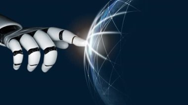 Gelecekçi robot yapay zeka devrimci yapay zeka teknoloji geliştirme ve makine öğrenme kavramı. İnsan hayatının geleceği için küresel robotik RPA bilim araştırması. 3B görüntüleme grafiği.