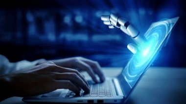 Gelecekçi robot yapay zeka yapay zeka yapay zekayı aydınlatıyor ve makine öğrenme kavramını geliştiriyor. İnsan hayatının geleceği için küresel robot biyonik bilim araştırması. 3B görüntüleme grafiği.