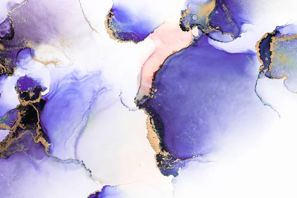 Purple gold abstract background of marble liquid ink art painting on paper . Image of original artwork watercolor alcohol ink paint on high quality paper texture .