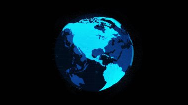 Siber uzayda ağ teknolojisi kavramını gösteren 3 boyutlu dijital yörünge dünyası. İnternet 'e bağlanan küresel küresel iletişim ve bağlantı ağının hologramı. 3 Boyutlu Hazırlama .