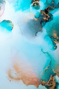 Kağıt üzerinde mermer sıvı mürekkep resminin lüks mavi soyut arkaplanı. Yüksek kaliteli kağıt dokusu üzerine orijinal suluboya alkol mürekkebi resmi .