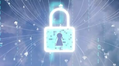 Dijital Platform 'da Siber Güvenlik ve Değişim Veri Koruması. Hackerlar, virüsler ve güvensiz bilgilere karşı çevrimiçi veri erişim savunması için güvenli güvenlik duvarı teknolojisi gösteren grafik arayüzü .