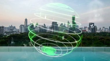 Çevre kirliliğini azaltmak ve ESG hedeflerine ulaşmak için temiz enerji, geri dönüşüm ve sıfır atık yönetimi yoluyla sürdürülebilir değişim kavramına doğru kayan yeşil şehir teknolojisi .