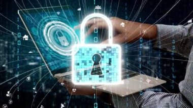 Veri gizliliği kavramını korumak için siber güvenlik şifreleme teknolojisi. 3B hazırlama bilgisayarı grafiği .