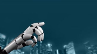 Gelecekçi robot yapay zeka devrimci yapay zeka teknoloji geliştirme ve makine öğrenme kavramı. İnsan hayatının geleceği için küresel robot biyonik bilim araştırması. 3B görüntüleme grafiği.