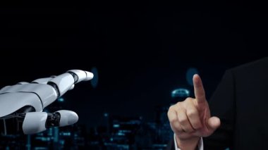 Gelecekçi robot yapay zeka yapay zeka yapay zekayı aydınlatıyor ve makine öğrenme kavramını geliştiriyor. İnsan hayatının geleceği için küresel robot biyonik bilim araştırması. 3B görüntüleme grafiği.