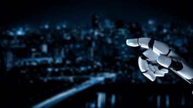 Gelecekçi robot yapay zeka yapay zeka yapay zekayı aydınlatıyor ve makine öğrenme kavramını geliştiriyor. İnsan hayatının geleceği için küresel robot biyonik bilim araştırması. 3B görüntüleme grafiği.