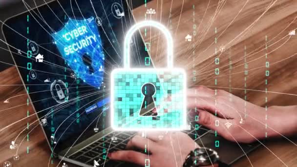 Cybersecurity Digitale Gegevensbescherming Conceptueel Grafische Interface Met Beveiligde Firewall Technologie — Stockvideo