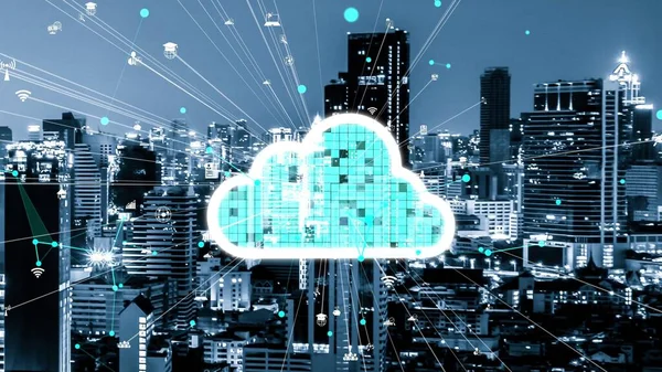 Cloud computing technology and online data storage for alteration data sharing . Computer connects to internet network server service for cloud data transfer shown in 3D futuristic graphic interface .