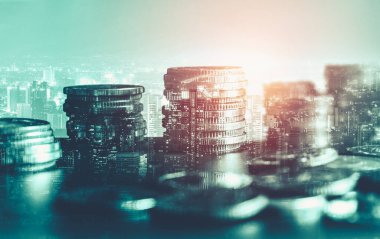 Finans ve para teknolojisi iş refahı ve varlık yönetimi kavramı. Yaratıcı grafik, refah karı elde etmek için değerli varlıklara yatırım yaparak ekonomi ve mali büyümeyi gösteriyor .