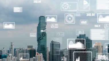 İş verileri analitik arayüzü akıllı şehrin üzerinde uçuyor ve iş zekasının geleceğini değiştiriyor. Stratejik plan için büyük verileri analiz etmek için bilgisayar yazılımı ve yapay zeka kullanılır .