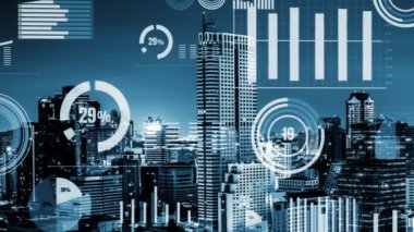 İş verileri analitik arayüzü akıllı şehrin üzerinde uçuyor ve iş zekasının geleceğini değiştiriyor. Stratejik plan için büyük verileri analiz etmek için bilgisayar yazılımı ve yapay zeka kullanılır .