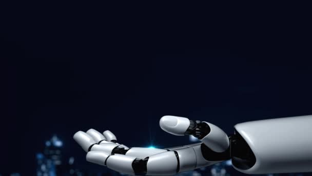 未来型ロボット人工知能は Ai技術開発と機械学習の概念を啓発します 人間の未来のためのグローバルロボットブロックチェーン科学研究 3Dレンダリンググラフィック — ストック動画