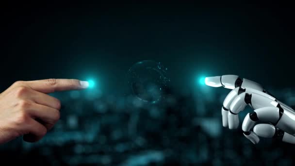 面向未来的机器人人工智能启发了人工智能技术的发展和机器学习的概念 全球机器人仿生科学研究的未来人类的生活 3D渲染图形 — 图库视频影像