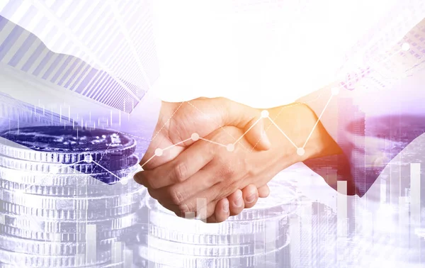 Business Handshake Financiële Welvaart Geld Technologie Activa Achtergrond Economie Financiële — Stockfoto