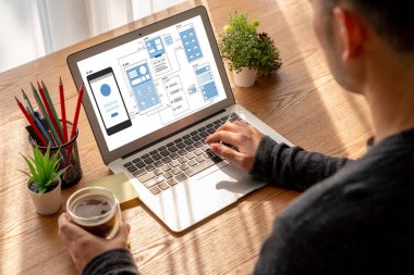 Model mobil uygulama ve web sitesi için UX UI tasarım süreci. Profesyonel uygulama geliştiricisi için kablo grafiğinin yaratıcı prototipi .
