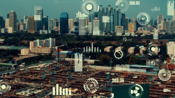 Építőipari Technológiai Koncepció Átalakítási Grafikával Építkezésen Amely Bemutatja Automatizálás Távoli — Stock videók