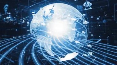 Çevrimiçi trafik kontrol sistemi olan sessiz ve fütürist bir şehirde akıllı ulaşım. Yeni bilgi çağındaki küresel eğilimleri değiştiren akıllı dijital dönüşüm ve teknoloji bozulması kavramı .