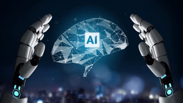 未来主义机器人人工智能革命人工智能技术的发展和机器学习的概念 全球机器人Rpa科学研究对人类未来的生活 3D渲染图形 — 图库视频影像