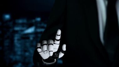 Gelecekçi robot yapay zeka yapay zeka yapay zekayı aydınlatıyor ve makine öğrenme kavramını geliştiriyor. İnsan hayatının geleceği için küresel robot biyonik bilim araştırması. 3B görüntüleme grafiği.