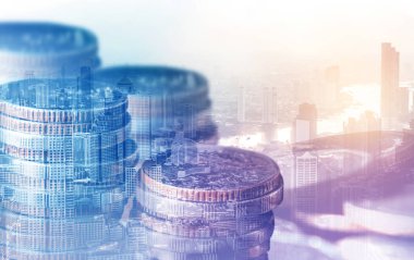 Finans ve para teknolojisi iş refahı ve varlık yönetimi kavramı. Yaratıcı grafik, refah karı elde etmek için değerli varlıklara yatırım yaparak ekonomi ve mali büyümeyi gösteriyor .