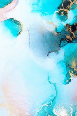 Kağıt üzerinde mermer sıvı mürekkep resminin lüks mavi soyut arkaplanı. Yüksek kaliteli kağıt dokusu üzerine orijinal suluboya alkol mürekkebi resmi .