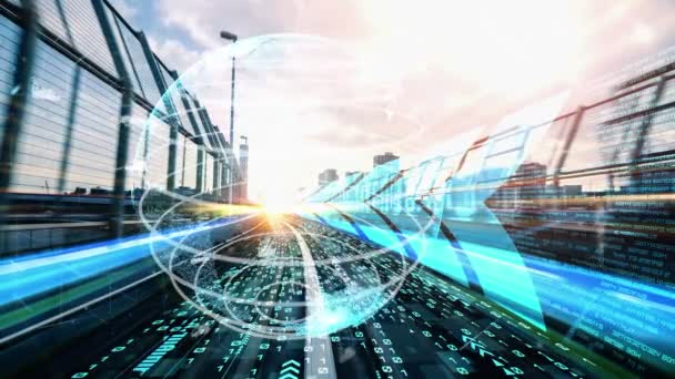 Transport Intelligent Dans Une Ville Futuriste Tacite Avec Système Contrôle — Video