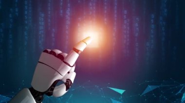 Gelecekçi robot yapay zeka devrimci yapay zeka teknoloji geliştirme ve makine öğrenme kavramı. İnsan hayatının geleceği için küresel robotik RPA bilim araştırması. 3B görüntüleme grafiği.