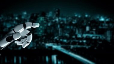 Gelecekçi robot yapay zeka yapay zeka yapay zekayı aydınlatıyor ve makine öğrenme kavramını geliştiriyor. İnsan hayatının geleceği için küresel robot biyonik bilim araştırması. 3B görüntüleme grafiği.