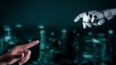 Gelecekçi robot yapay zeka yapay zeka yapay zekayı aydınlatıyor ve makine öğrenme kavramını geliştiriyor. İnsan hayatının geleceği için küresel robot biyonik bilim araştırması. 3B görüntüleme grafiği.